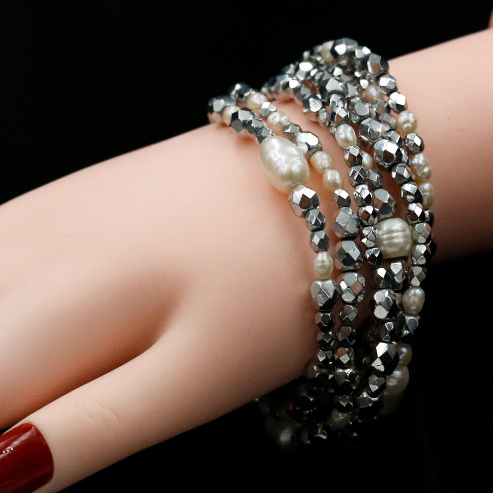 FAUX FRESH WATER PEARL & BEAD BRACELET - JBPBSW1